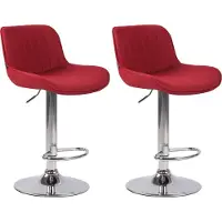 DELUKE 2er Set Barhocker BEKIM - Stoff Rot 50x50x86 cm Silber | Barstuhl Höhenverstellbar Mit Lehne Drehbar Tresenhocker Tresenstuhl Kneipenhocker
