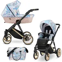 Kunert Kinderwagen IVENTO Sportwagen Babywagen Babyschale Komplettset Kinder Wagen Set 2 in 1 (Pastel Grass, Rahmenfarbe: Gold)