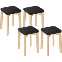 Woltu 4er Set Esszimmerstühle, Massivholz, stapelbar, mit gepolstertem Polyurethanbezogenem Sitz, Schwarz