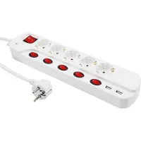 McPower Steckdosenleiste 5-fach mit Einzelschaltung + 2x USB 1,5m Zuleitung