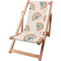 Dreamroots Kinder Liegestuhl klappbar Holz bis zu 130 kg, Sonnenliege klappbar mit 3-stufiger Neigungsregulierung der Rückenlehne, Boho Rainbow Stars