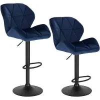 Woltu 2er Set Barhocker, höhenverstellbar drehbar, Samt Stahl, Blau