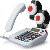 Maxcom KX481SOS: Hausnotruf Telefon mit 2X Notrufarmband; schnurgebundenes Festnetztelefon mit Notrufknopf + 2X Notruf Armband; Notruftelefon Senioren; Seniorentelefon + Adapterstecker; große Tasten