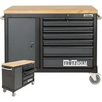Baumarktplus Werkstattwagen DELUXE 6 Schubladen + Tür unbestückt mit massiver Arbeitsplatte Anthrazit/grau