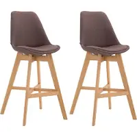 CLP 2er Set Barhocker Cannes Stoff mit Rückenlehnen und Fußstütze | Farbe braun Gestell Farbe natur