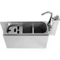 Chefgastro Spülbecken für Eisportionierer mit Wasserhahn, Wasseranschluss, Ablauf und Überlaufror HxBxT 15x38x12cm