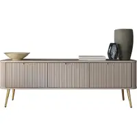 Bettso Dreitüriger RTV-Schrank TV-Tisch geriffelte Fronten auf Goldenen Beinen ZOVA 168 cm Cashmere Beige