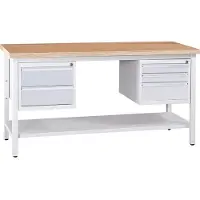 Proregal Werkbank CRICKET mit 5 Schubladen und Ablageboden | HxBxT 84x120x60cm | Traglast 150kg | Grau-Buche