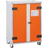 Cemo Akku-Ladeschrank Premium 8/10, 1-phasig, LockEX Türverriegelung, strombetriebener Rauchmelder, akustischer Alarm, belüftet, mit Stapelfüßen, B 890 x T 660 x H 1110 mm, lichtgrau/reinorange