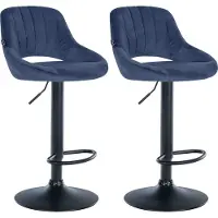 DELUKE 2er Set Barhocker SEGAD - Samt Blau 47x48x85 cm Schwarz | Barstuhl Mit Lehne Tresenhocker Tresenstuhl Kneipenhocker Kneipenstuhl