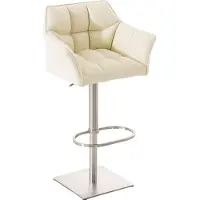 DELUKE Barhocker SIHAR - Kunstleder Creme 64x45x88 cm Silber | Barstuhl Höhenverstellbar Mit Lehne Drehbar Tresenhocker Tresenstuhl Kneipenhocker