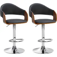 DELUKE 2er Set Barhocker BOROS - Kunstleder Walnuss/schwarz 50x49x89 cm Schwarz Silber | Barstuhl Höhenverstellbar Mit Lehne Drehbar Tresenhocker Tresenstuhl