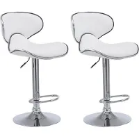 DELUKE 2er Set Barhocker FAMIR - Kunstleder Weiß 46x49x88 cm Silber | Barstuhl Mit Lehne Tresenhocker Tresenstuhl Kneipenhocker Kneipenstuhl