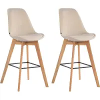 DELUKE 2er Set Barhocker GIKAR - Samt Creme 48x56x112 cm | Barstuhl Mit Lehne Tresenhocker Tresenstuhl Kneipenhocker Kneipenstuhl