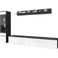 Mirjan 24 Wohnwand Vera I, Stilvoll Wohnzimmer-Set, TV-Schrank, Modern Mediawand (Farbe: Matera / Weiß Hochglanz, ohne Beleuchtung)