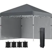 Fortuna Lai Faltpavillon 2,97 x 2,97 m mit Seitenwänden, UV-Schutz Campingzelt, Partyzelt mit Sandsack, Stahl dunkelgrau für Garten & Terrasse