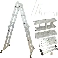 Lemodo Aluminium Multifunktion Klappleiter 4-teilig, 3,5 m, bis 150 kg, Stehleiter, Leitergerüst
