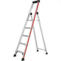 Hymer Stufenstehleiter mit Plattform, einseitig begehbar, 5 Stufen, senkr. Höhe 1,71 m, Reichhöhe 3,11 m, Gewicht 5,6 kg