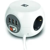 ACT Kubische 3fach-Mehrfachsteckdose, inklusive 3 USB-Anschlüssen, 3 m AC2410