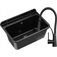 Granitan - Waschbecken - Spülbecken 61x41 cm - Spüle Schwarz - mit Armatur NEXO und Siphon - LARGE