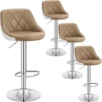 Woltu Barhocker Sitzfläche aus Kunstleder, Gestell aus verchromtem Stahl, 2 farbig, Khaki+ Weiß