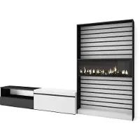 Skraut Home Wohnwand Wohnzimmer, 310x35x186cm, Für TV-Geräte bis zu 80", Elektrokamin XXL, Weiß und Schwarz