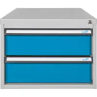 Proregal Schubladenbox mit 2 Schubladen für Werkbank Rhino| HxBxT 40x53x70cm | Traglast 60kg | Lichtgrau/Lichtblau