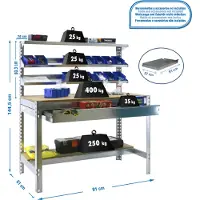 Simonwork (bancos De Trabajo) PROREGAL Werkbank BUFFALO mit Frontablage und Schubfach | HxBxT 84x90x61cm | Traglast 400kg | Verzinkt