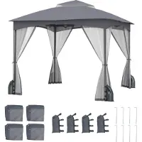 Goplus 3 m x 3 m Pavillon, Gartenpavillon mit Doppeldach, Netzseitenwänden, 4 Sandsäcken & 8 Erdnägeln, Pavillonzelt für Terrassen & Rasen (Grau)