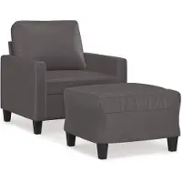 vidaXL Sessel mit Hocker Grau 60 cm Kunstleder