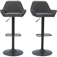 Miliboo - Design-Barhocker verstellbar anthrazitgrauer Stoff 2er-Set RONNIE