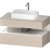 Duravit Collection One Konsolenwaschtischunterbau, 1 Auszug, 1 Schubkasten, Ausschnitt mittig, 1000x550x600mm, Nische Weiß hochglänzend, QA4731022830010, Farbe: Taupe Supermatt/mit Nischenbeleuchtung