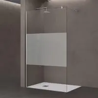 Doporro Duschwand für Dusche Duschabtrennung 70x200cm Walk-In Dusche 10mm ESG-Sicherheitsglas Milchglas-Streifen inkl. Nanobeschichtung Bremen02MS