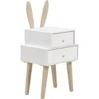 Beliani Nachttisch Weiß Paulowniaholz u. MDF-Platte 2 Schubladen Hasenohren Tiermotiv Modern Skandi Kinder Nachtkommode Nachtschrank Schlafzimmer