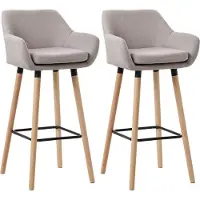 CLP 2er Set Barhocker Grant Stoffbezug Gestell aus Buchenholz bis 150 kg taupe