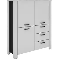 ByLiving Higboard FARO / Weiß, Absetzung in schwarz / Stollenoptik / 3 Türen und 3 Schubkästen / verstellbare Einlegeböden / viel Stauraum / Sideboard / Kommode / Maße: B 160, H 84, T 40 cm