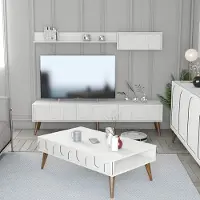 Skye Decor , Lyon 3 - White, Walnut, Wohnzimmermöbel-Set, Weiß, 100 % MELAMINBESCHICHTETE SPANPLATTEN, 180 x 35 x 44 cm
