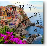 ARTTOR Wanduhr - Quadrat - Glasuhr - Italien küste felsen landschaft - 40x40cm - Schleichendes Uhrwerk - Lautlos - zum Aufhängen bereit - Dekoration Modern - Wanddekoration aus Glas - C4AC40x40-2684