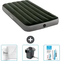 Intex Luftbett - 1 Person - 99 x 191 x 25 cm - Grün - Spannbettuch - Pumpe en Reperaturset