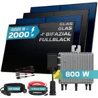 SUNNIVA 2000W Balkonkraftwerk BIFAZIAL FULLBLACK komplett Steckdose DEYE 800W Wechselrichter, PV Solaranlage, 5m Kabel, Bluetooth WIFI