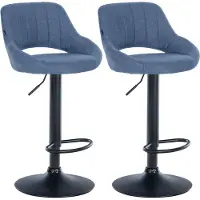 DELUKE 2er Set Barhocker SEGAD - Stoff Blau 47x48x85 cm Schwarz | Barstuhl Mit Lehne Tresenhocker Tresenstuhl Kneipenhocker Kneipenstuhl
