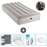 Intex Luftbett - 1 Person - 99 x 191 x 30 cm - Grau - Inklusive Pumpe - Spannbettuch - Küssen - Reperaturset en Kissenschutz