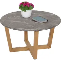 Mendler Couchtisch MCW-M61, Beistelltisch Sofatisch, Massiv-Holz HDF Laminat Melamin Ø80cm, Marmor/Stein-Optik helles Gestell
