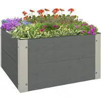 Outsunny Hochbeet, Blumenkasten, Pflanzkasten mit offenem Boden, Kräuterbeet für Garten, Balkon, Grau, 60 x 60 x 30 cm