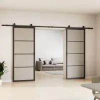 Inova Doppelflügelige Loftschiebetür 205 x 215 cm, schwarzer Stahl, Milchglas, Komplettset mit schwarzem Beschlag und Softclose