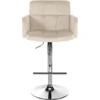 DELUKE 2er Set Barhocker SUTUN - Samt Creme 60x56x93 cm Silber | Barstuhl Höhenverstellbar Mit Lehne Drehbar Tresenhocker Tresenstuhl Kneipenhocker