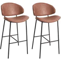Beliani Barstuhl 2er Set Braun Kunstleder und Metall mit Lehne Fußstützen Modernes Design Sitzmöbel Wohnzommer Küche Bar Wohnküche Ausstattung