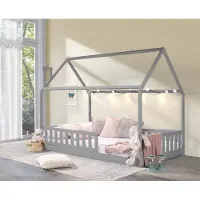 LW Hausbett »Kinderbett ROSI PLUS 120x200 Grau « (Einzelbett inkl/ Matrazen , Lattenrost und abnehmbarem Rausfallschutz)