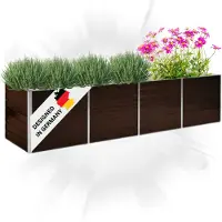 DELUKE Hochbeet für Garten OSKAR Braun | 320x80x77cm | Verzinkter Stahl | Wetterfest | Gartenbeet Kräuterbeet Blumenbeet Beet hoch Frühbeet für Garten Gemüsebeet