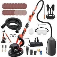 Vevor Trockenbauschleifer 1150 W, Deckenschleifer mit 255 mm Schleifteller, Langhalsschleifer mit Staubabsaugung, 800-1700 U/min Drehzahl, LED-Licht, Ausziehbarer Griff, 15 Schleifscheiben